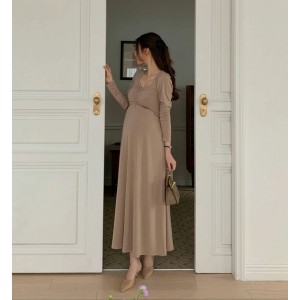 （現貨 米色）韓國直送孕婦連身裙